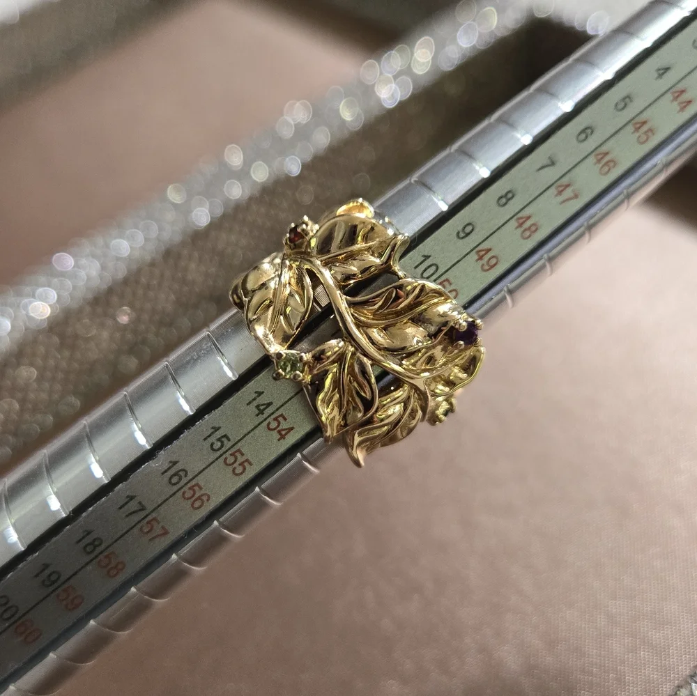 Gold Plated Vine Leaf Gemstone Ring